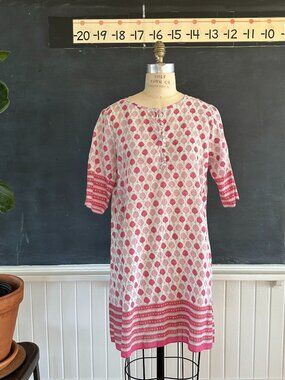 Calypso Christiane Celle Pink Block Print Cotton Tunic Dress M
